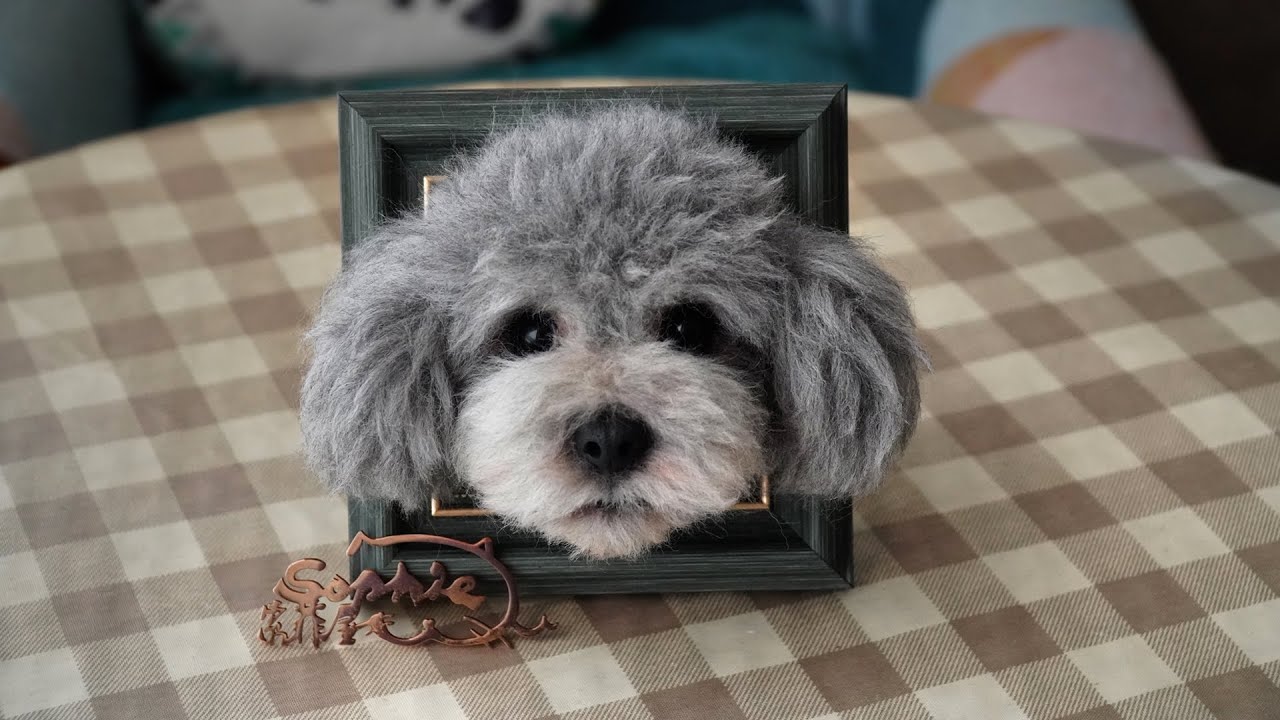 Серый пудель【Sophie Wool】ручной работы ремесло валяная игла шерсть реалистичный Кот собака (3D)2025