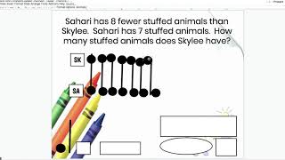 Comparison Story Problems Bigger Unknown - Fewer - Practice 2 - Google Slides