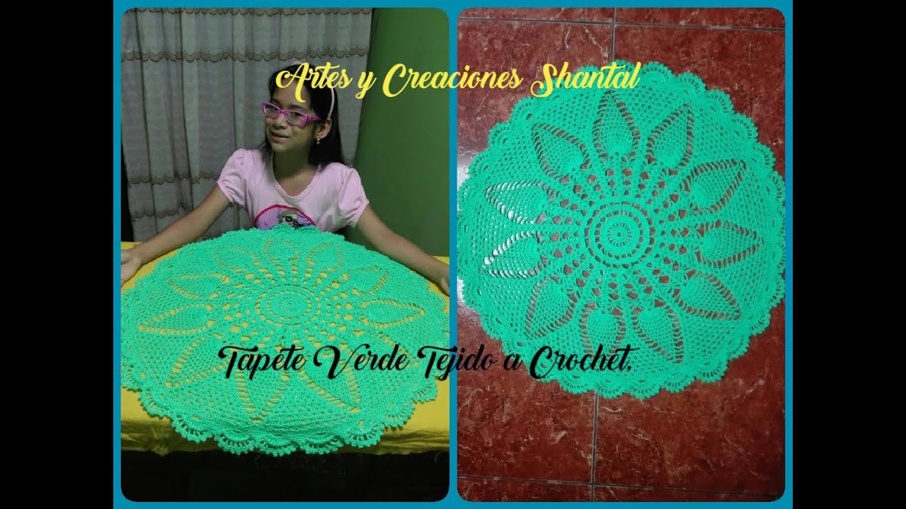 Carpeta/Tapete Verde Claro Tejido  A  Crochet...