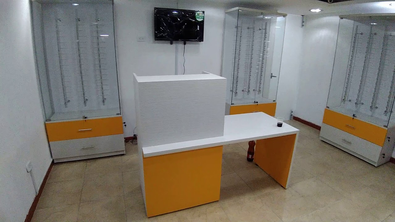 muebles en madera para locales comerciales opticas - YouTube