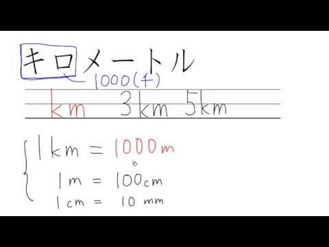 長さをあらわす：km（キロメートル）