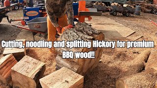 Cutting and splitting 36" Hickory rounds!
