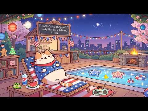 Mochi's 4th of July Pool Party 🎆 Relaxing Lofi Beats for Independence Day ✨ Summer Ambience