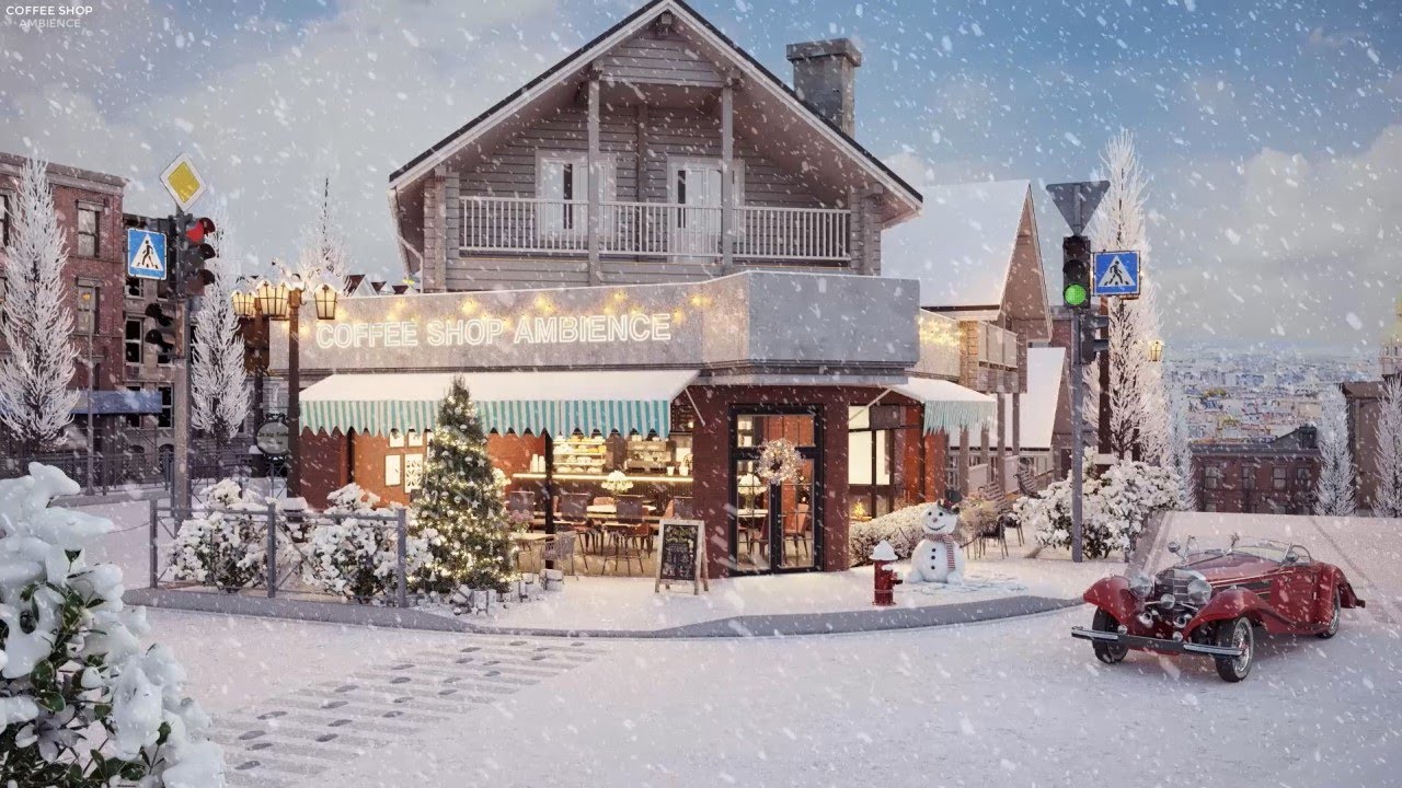 Snow Day At Cozy Coffee Shop Ambience With Relaxing Jazz Music White 