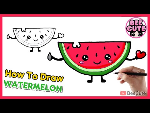 วาดรูปแตงโมแบบง่ายๆ สวยๆ น่ารักๆ | วาดภาพระบายสีผลไม้ แตงโม | How to draw Watermelon | Bee Cute