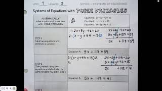 Solving 3 Variable Systems Video Notes - Video 1