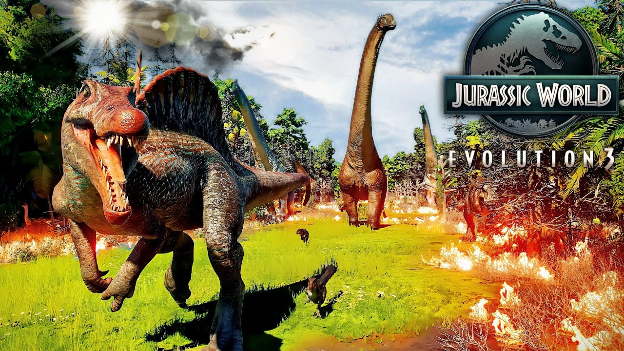 ALL Dinosaurs Escape the Burning Forest in Jurassic world evolution 3