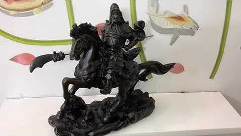 Tượng đá Quan Công phong thủy - Quan Công cầm đao cưỡi ngựa - Dài 25cm - Màu nâu đen