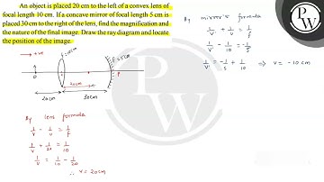 An object is placed \( 20 \mathrm{~cm} \) to the left of a convex l...