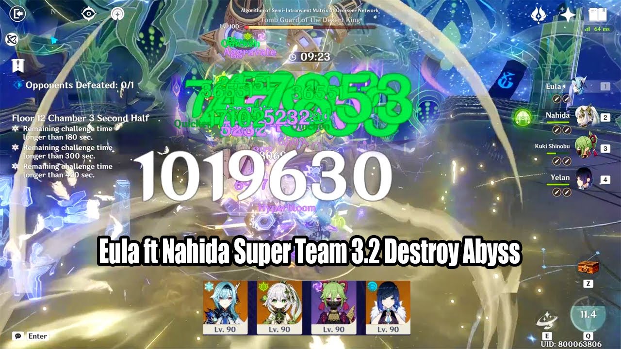 Eula Nahida Kuki Yelan Super Team 3.2 OneShot Floor 12 | This is How Eula Works With Dendro