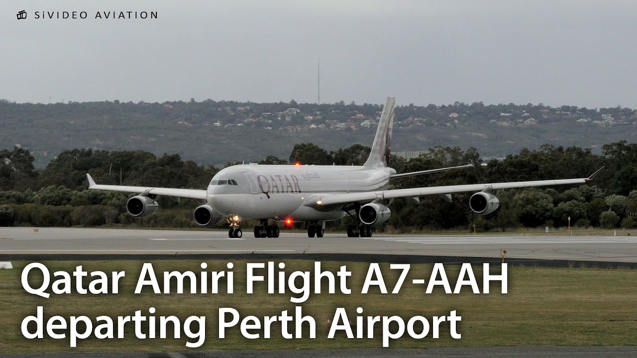 Qatar Amiri Flight (A7-AAH) departing RW03 at a gloomy Perth Airport on June 29, 2019.