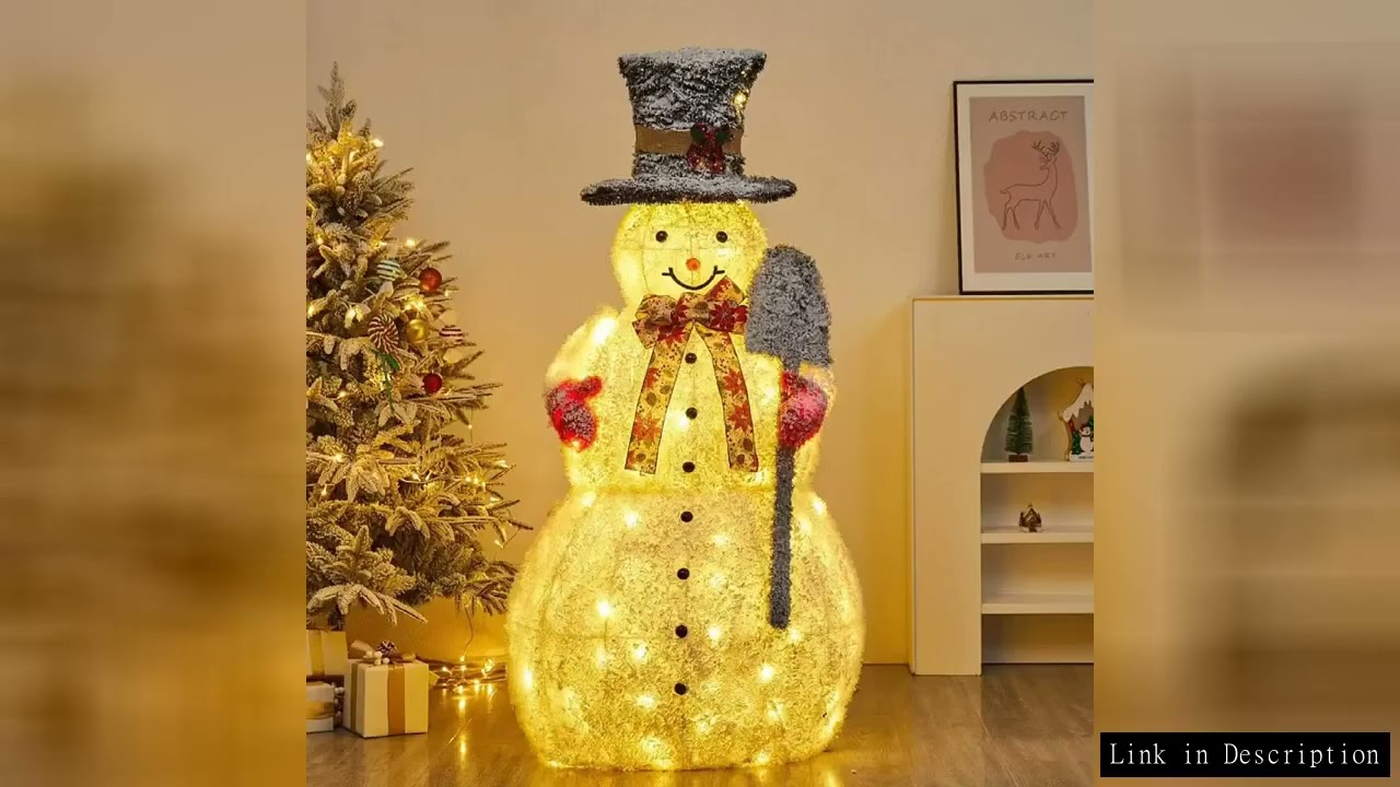 Lighted Snowman for Christmas Decoration,Flocked Snowman Decor with LED Lights, Glittered Standing H
