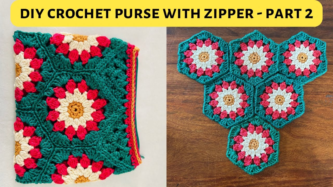 Crochet Hexagon Purse with Zipper - Part 2 | Crochet Purse with Zip | How to Join Crochet Hexagons