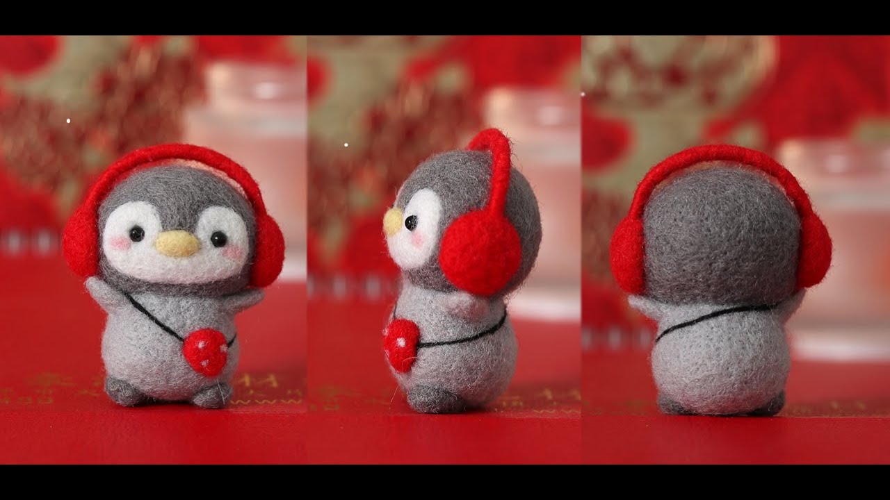 A0379 Music Penguin Wool Needle Felt DIY for beginner