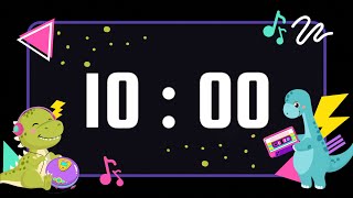 10-Minute Timer | With Upbeat Synthwave Music & Alarm Bell | Cute 90s Music Dinosaurs Theme 🦖 🎶