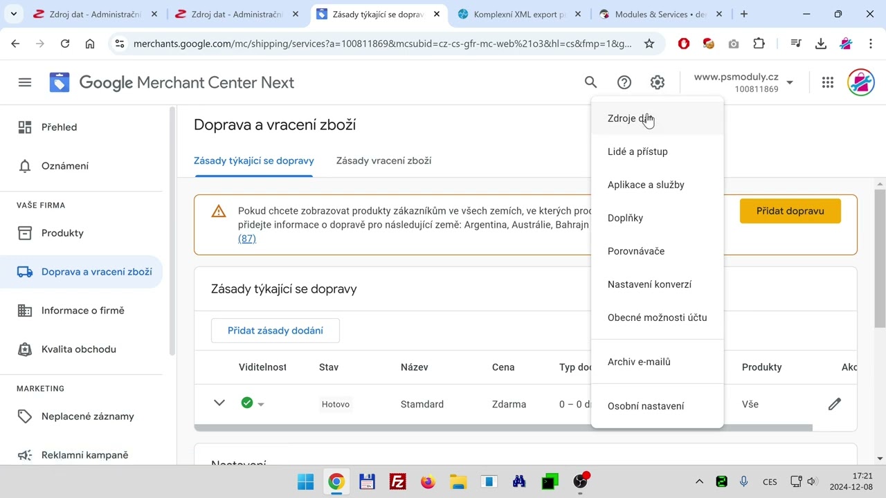 Nastavení XML feedů v PrestaShopu pro Heureka, Zboží a Google pomocí modulu XML Export