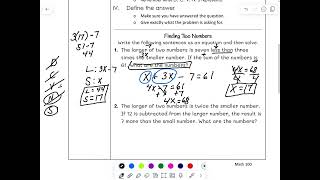 1.2 D Writing and Solving Multi-Step Equations Notes Video 1