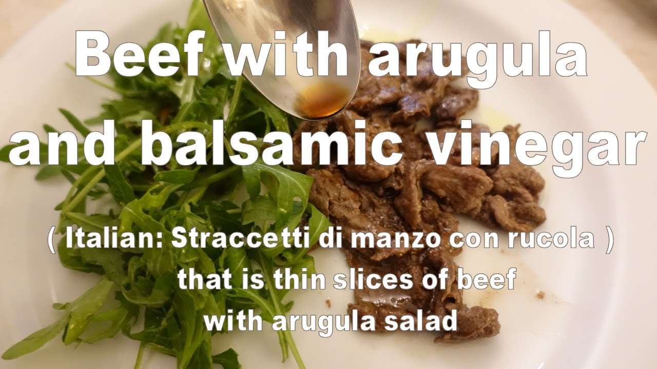 Beef with arugula (It.Straccetti di manzo con rucola) that is thin