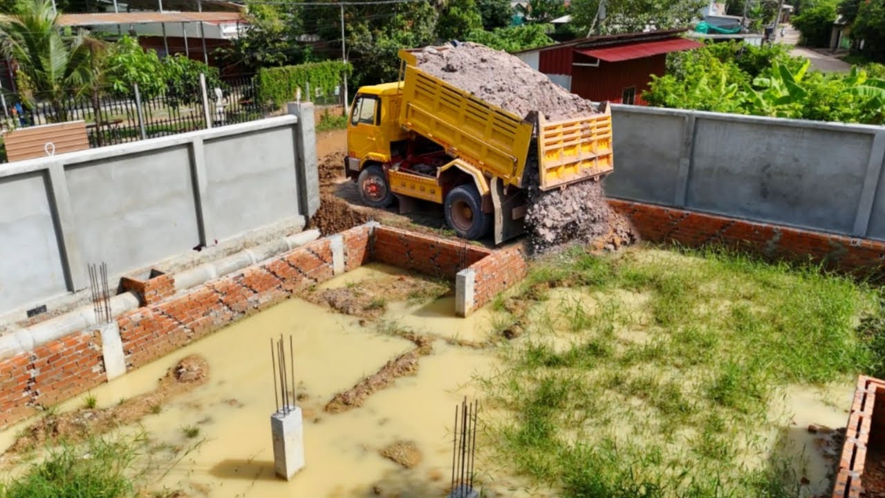 Wonderful Activities New Start Project!! FILL Land Foundation & Drainage In Fence by Dozer & Truck