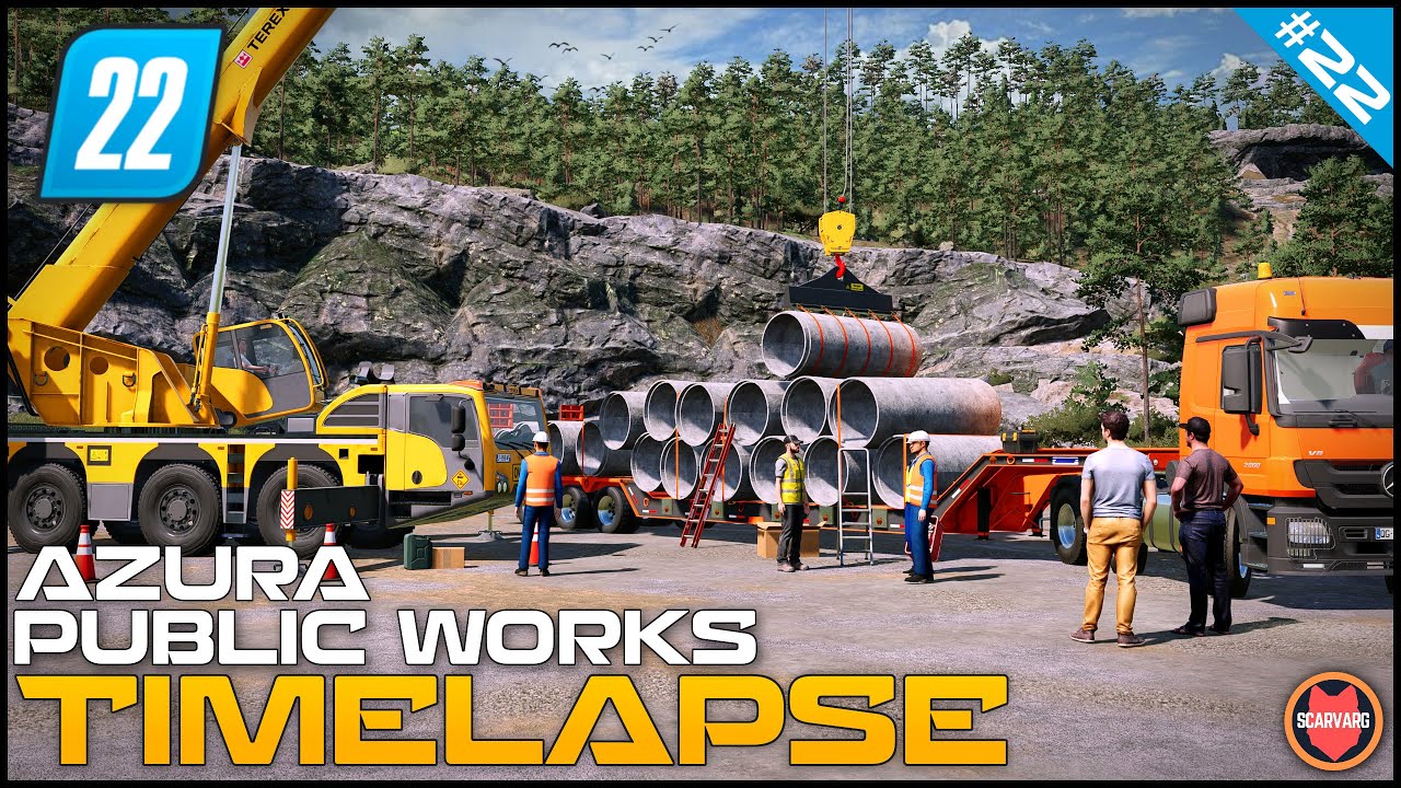🚧 Lifting & Transporting Concrete Pipes Using Terex AC60-3 ⭐ FS22 Azura Public Works Timelapse