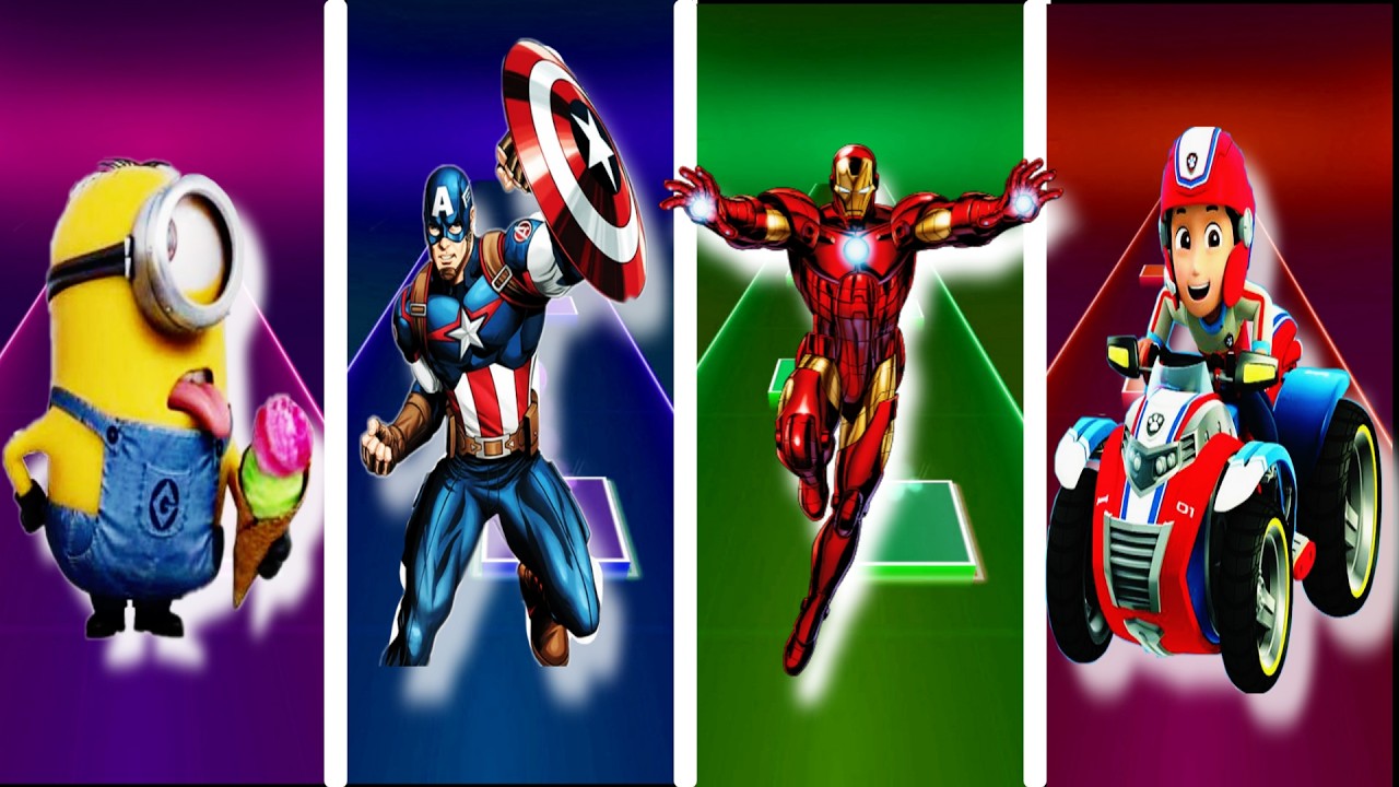 Minions Vs Captain America Vs Ironman Vs Paw Patrol Tiles Hop EDM Rush