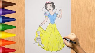 رسم وتلوين سنو وايت للمبتدئين رسم سهل لأميرة الثلج سنو وايت rasm snow white | احمد عماره