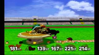 Super Smash Bros Melee Debug Menu Fun - DK Bowser Giga Bowser Pikachu and Yoshi vs Giant Dark Link