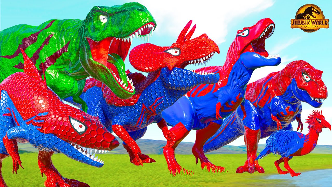 Epic Tyrannosaurus Rex vs Pro 8 Superhero Dinosaurs All Spiderman T Rex DINOSAUR COMPILATION 2025