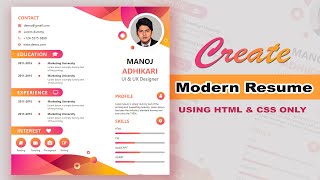 How to create the Resume CV Design Using HTML and CSS | Resume Design | CV Design UI