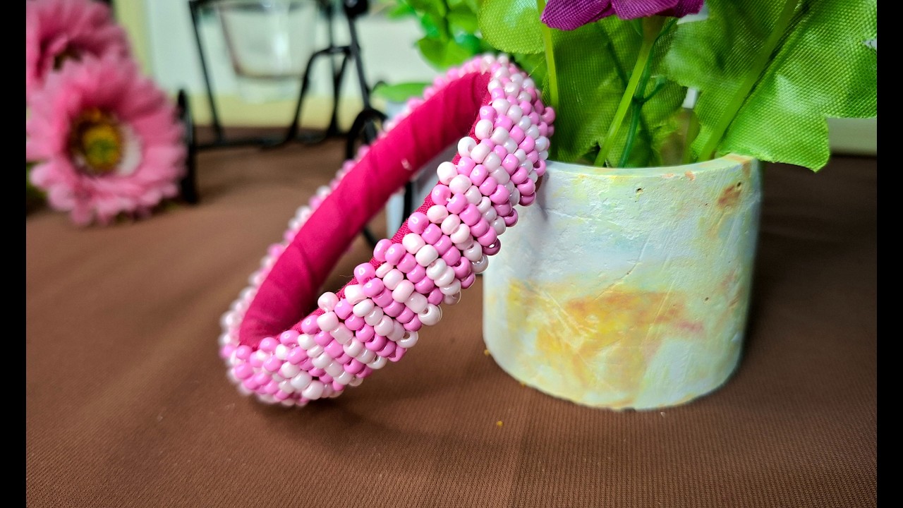 Handmade Pink and White Beaded Bangle | Easy DIY Cute Bracelet Tutorial