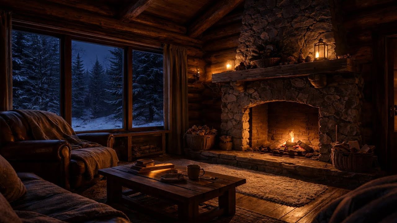 Timeless Winter Night in a Cozy Wooden Lodge ❄️ Fireplace Glow & Deep Silence
