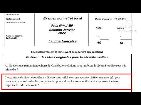 6ème année primaire السادس إبتدائي examen local الإمتحان الموحد المحلي الدورة الأولى اللغة الفرنسية