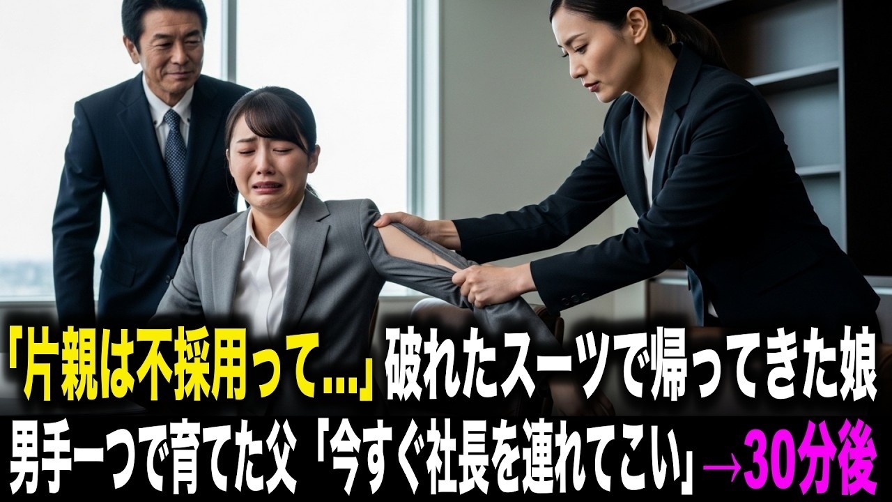 【スカッとする話】「片親は不採用って…」初出社日にスーツを引き裂かれて帰ってきた娘。男手一つで育てた父「今すぐ社長を連れてこい」→30分後