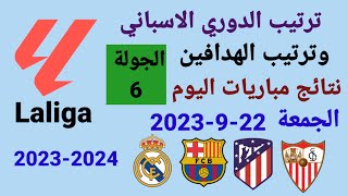 ترتيب الدوري الاسباني وترتيب الهدافين ونتائج مباريات اليوم الجمعة 22-9-2023 من الجولة 6