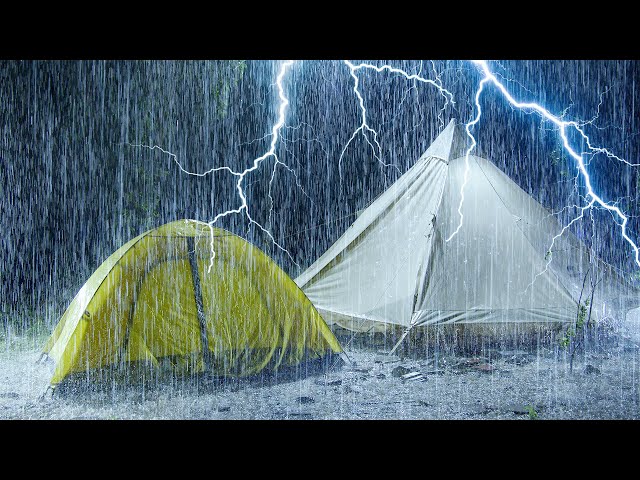 Wonderful Deep Sleep on Rainy Night | Heavy Pouring Rain on Tent u0026 Huge Thunder | White Noise Sleep class=