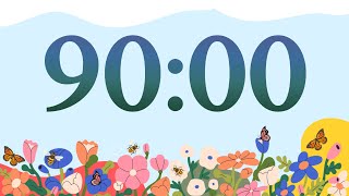 90 Minute Cute Spring Bees and Flowers Classroom Timer (No Music, Piano Alarm at End)