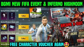 BGMI FIFA WC NEW EVENT 🔥 INFERNO HIGHNOON SPIN & ARCANE JESTER X SUIT FREE CHARACTER VOUCHER EVENT