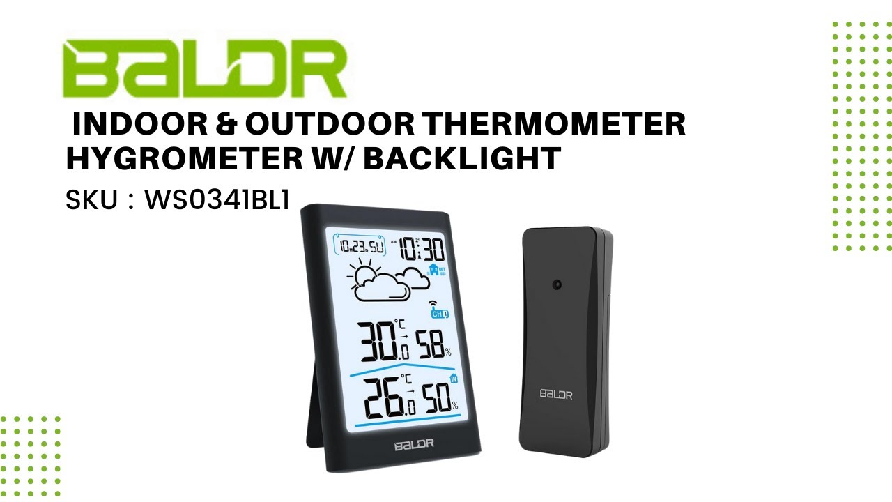 BALDR Indoor Outdoor Thermometer & Hygrometer with White Backlight