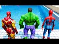 Spiderman vs Hulk vs Iron Man in GTA 5 - Aquapark Waterslide Challenge