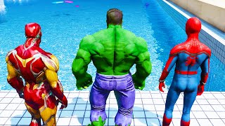 Waterpark Jump Challenge - GTA 5 Spiderman, Hulk, Iron Man & More Character