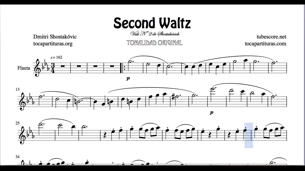 Second Waltz By Shostakovich Sheet Music For Flute Youtube