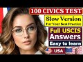 2024 EASY Answer SLOW USCIS Official 100 Civics Questions and Answers US Citizenship Interview 2024