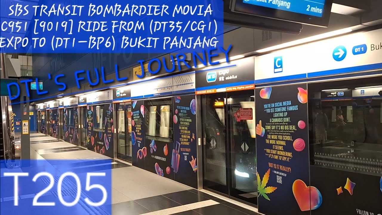 [DTL FULL Journey Joyride] SBS Transit Bombardier MOVIA C951 [9019] ride from Expo to Bukit Panjang