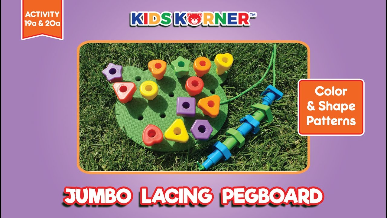 Lacing Color and Shape Patterns with Kids Korner's Jumbo Lacing Pegboard - Toddler Fine Motor Game
