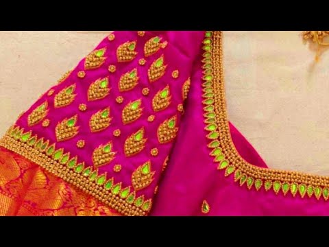 Aari work sleeves design with normal needle stitch - YouTube