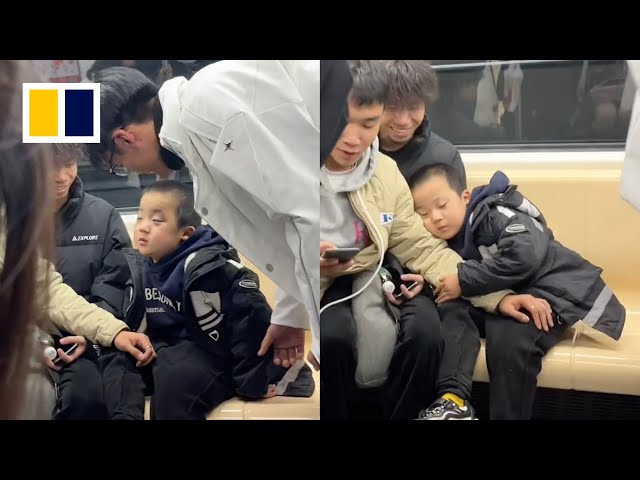 Kind students help lost sleepy boy find father class=