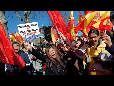 Chinese citizens protest against Spain's BBVA bank