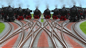 All Trains Passing By Bumpy Curved Branched Tracks || beamng drive railroad crossing game
