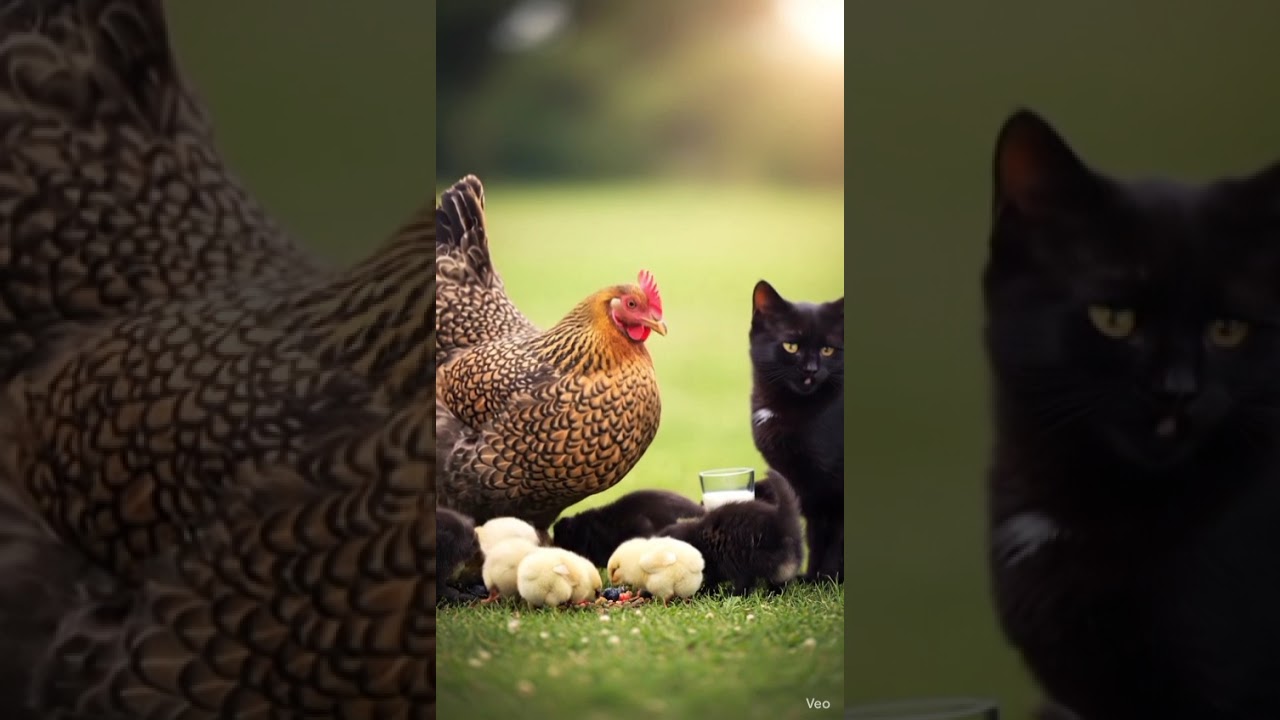 Cat & Chicks Cute Moment animal friendship