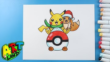 How to Draw Pikachu and Eevee Riding a Sled